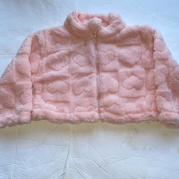 Fuzzy Fleece Jacket Toddler Zip Up Teddy Coat Plush Heart Size 4Y Popopie - Picture 2 of 8